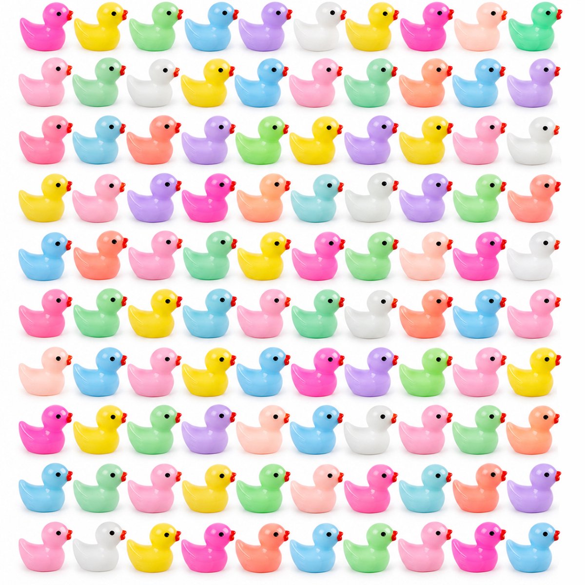 100 Stuks Realistische Mini Eendjes Figuurtjes - Hars Feestdecoratie - voor Miniaturen, Aquarium, Bruiloft, Verjaardag en Kerst - Meerkleurig