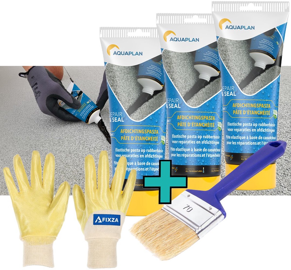 Aquaplan Afdichtingspasta – set – Elastische Pasta op Rubberbasis voor Reparaties en Waterdichte Afdichtingen – 450 ml