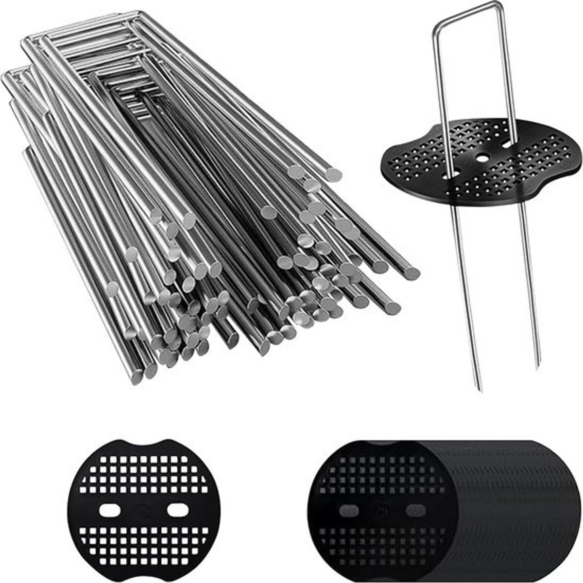 100x Gegalvaniseerde Grondankers met Sluitringen - 10cm Haringen voor Tuin, Mulch, Kunstgras en Camping
