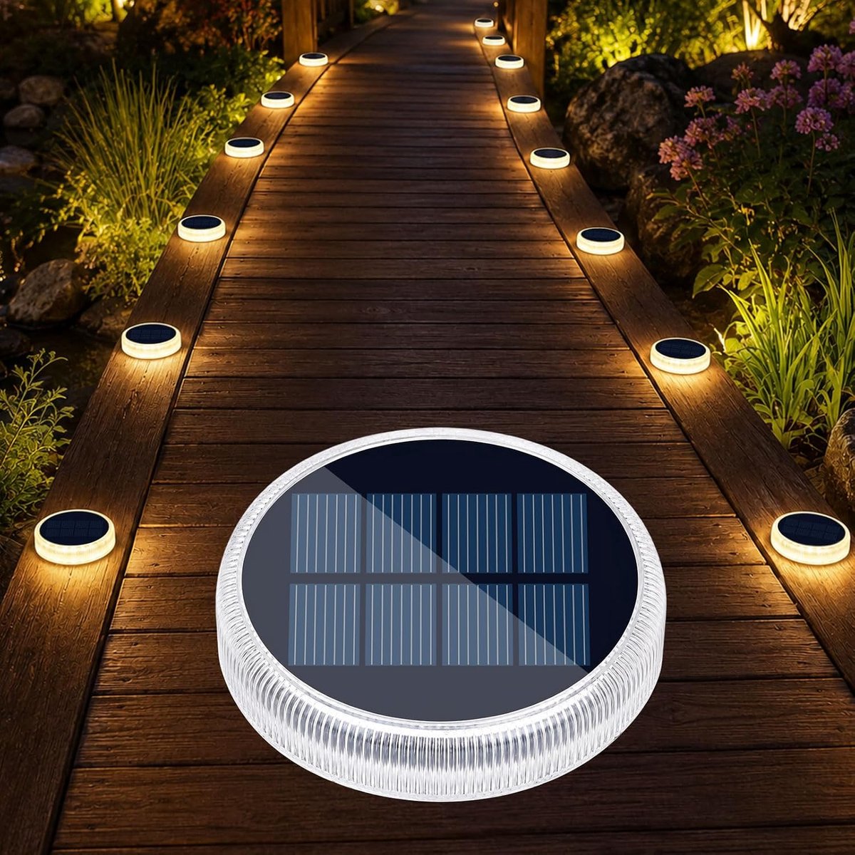 Solar Buitenlamp, 1 Stuk, IP68 Waterdicht, LED Solar Grondlamp, Warmwit, voor Trap, Paden, Oprit en Patio