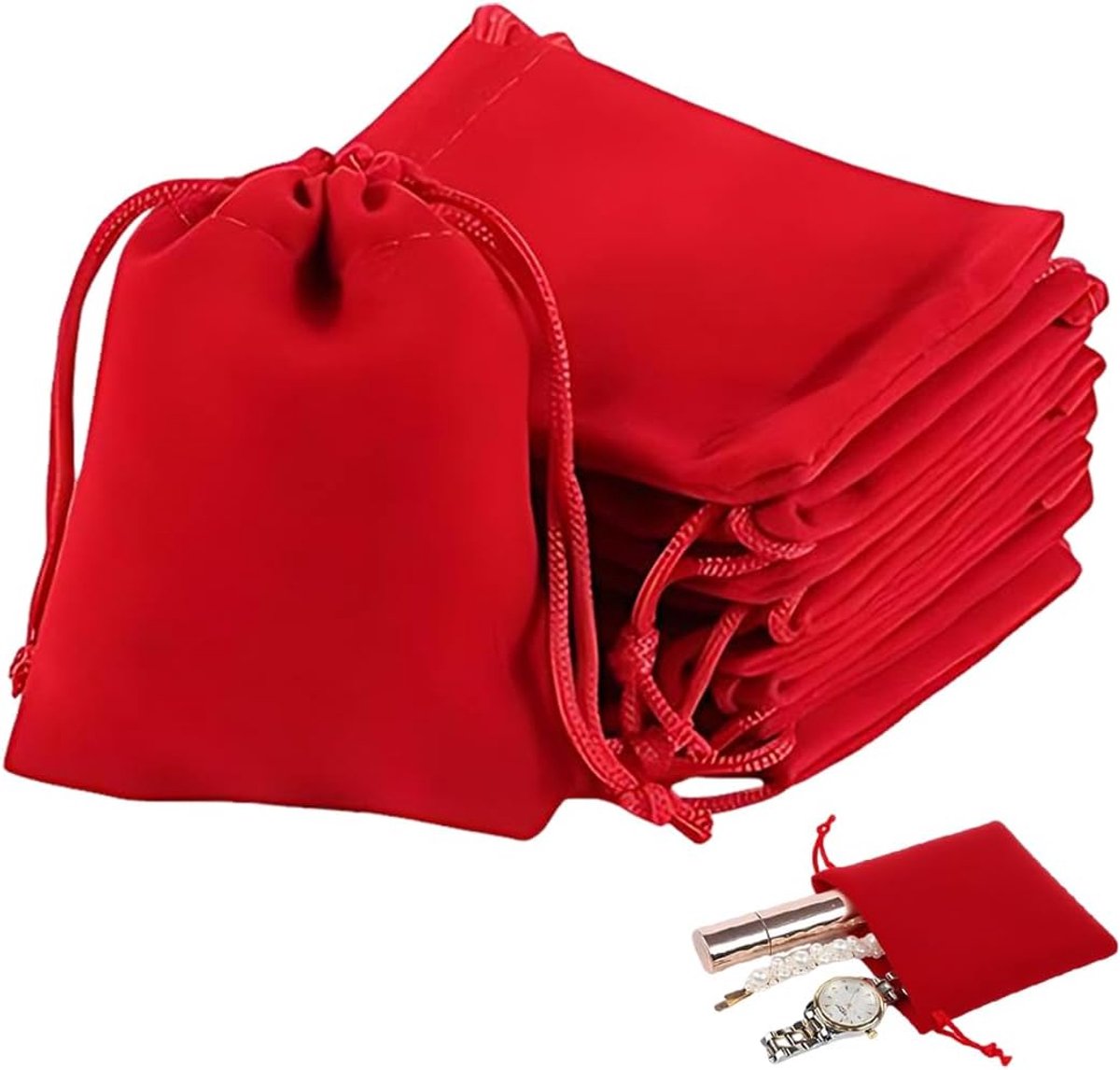 10 x grote fluwelen zakjes met trekkoord, rood fluwelen zakje, 20 x 25 cm, voor sieraden, feestgeschenken