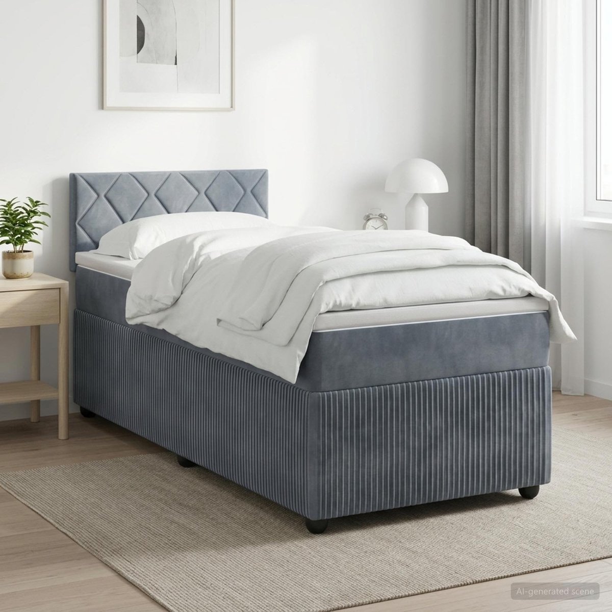 vidaXL Boxspringbed - met - matras - Donkergrijs - 100 - x - 200 - cm - Fluweel
