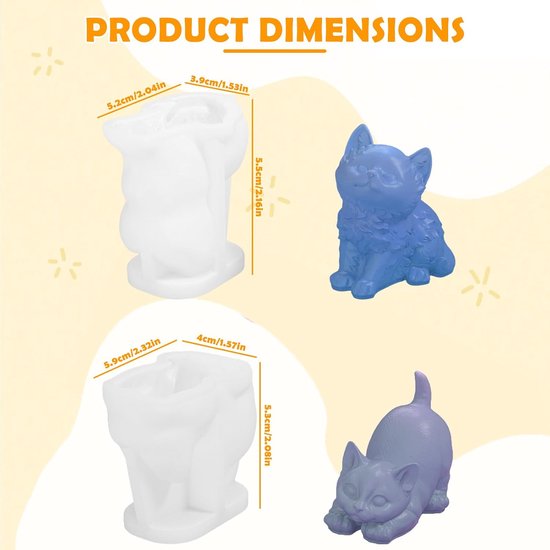 3D-siliconen vorm, kat, kaarsenhouder, doe-het-zelf, voor hars, gips, zeep, schattige dierenvormen voor handwerk, woondecoratie — afbeelding 2