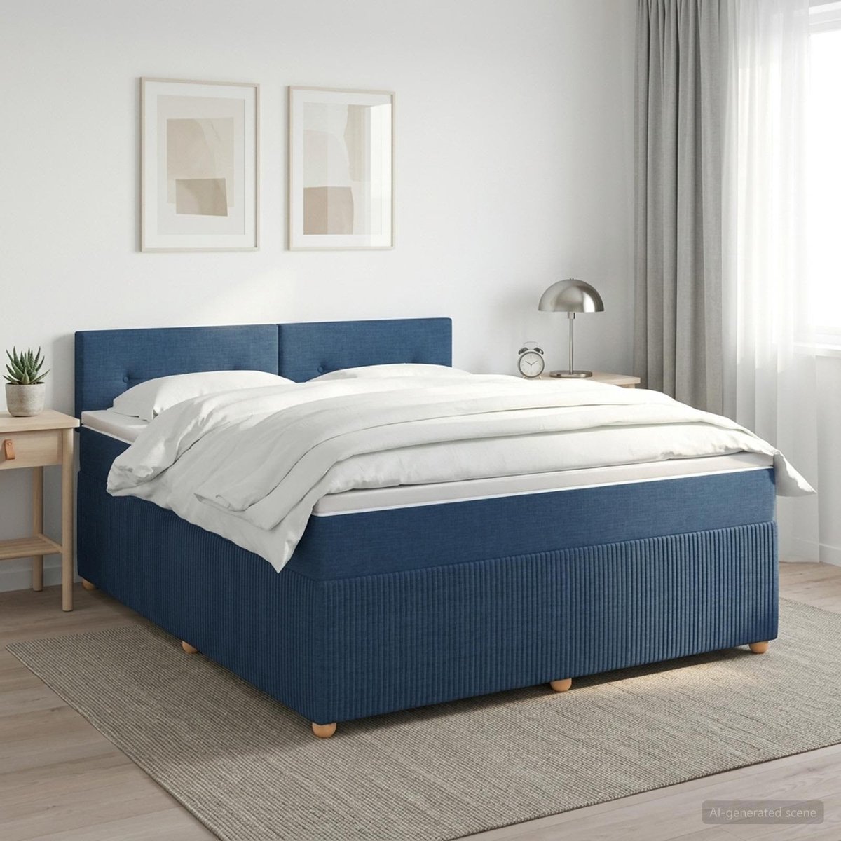 vidaXL Boxspringbed - met - matras - met - hoofdeinde - Blauw - 140 - x - 190 - cm - Stof