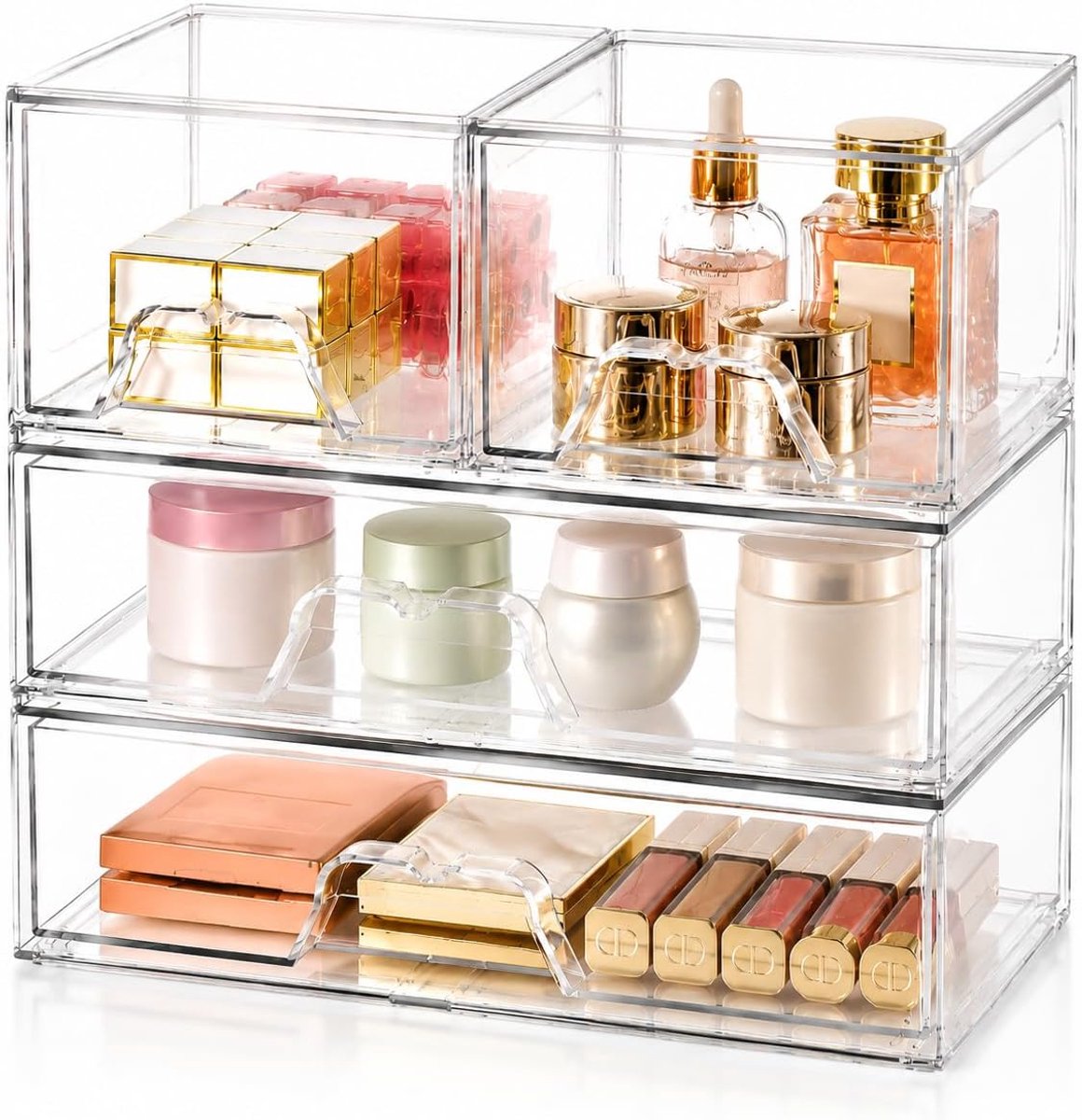 4-pack stapelbare acryl opbergladen, doorzichtige make-up organizer