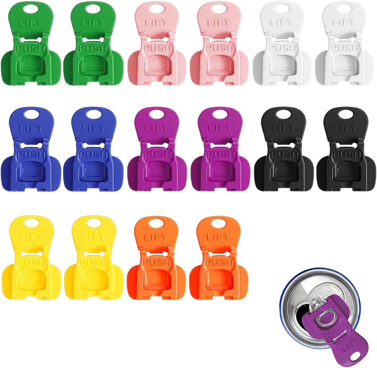 16 Stuks Blikopeners voor Drankblikjes, Handmatige Ringopeners met Kunststof Deksel, 8 Kleuren, Herbruikbare Blikdeksels voor Frisdrank, Sap, Picknick, BBQ en Reizen