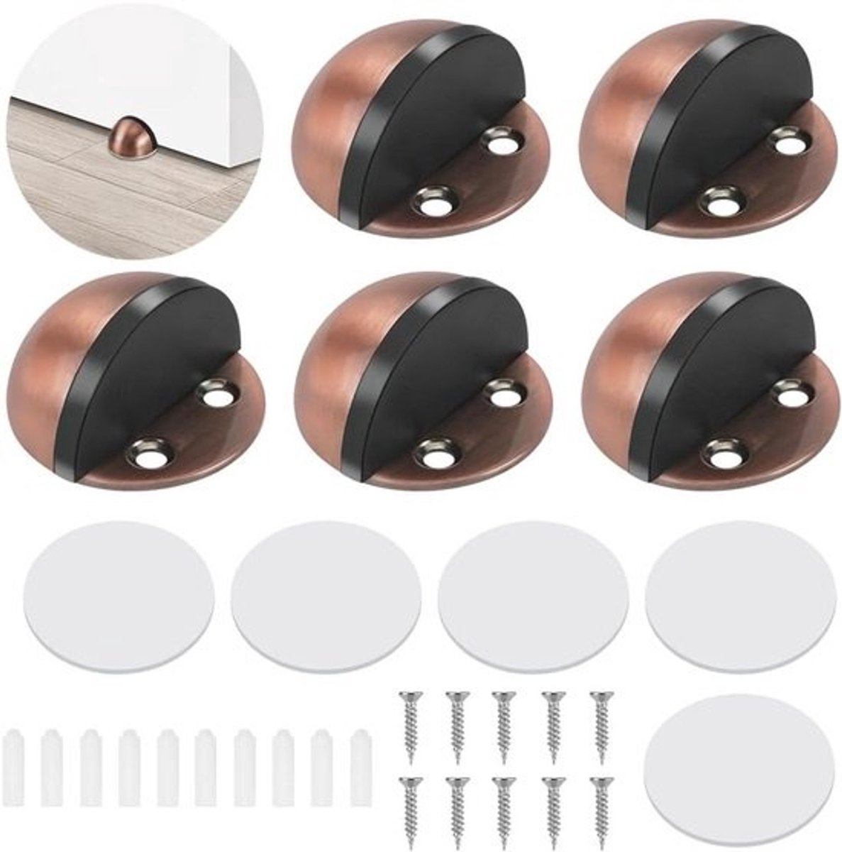 Deurstoppers Vloer - Deurstopper Plakken - Bescherming Deuren Muren - Zelfklevend Roestvrij Staal - 5 stuks - Roodbrons