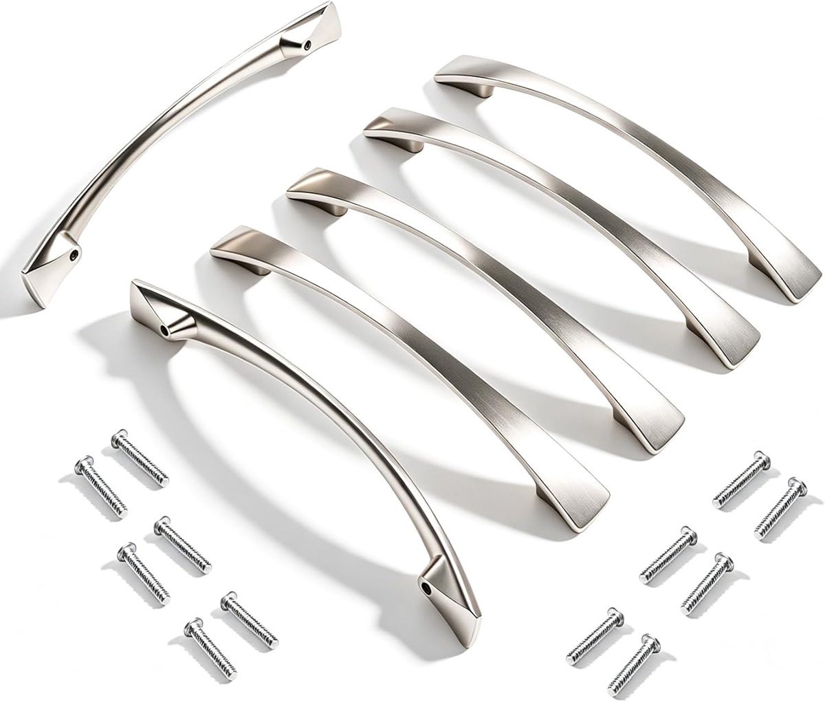 Meubelgrepen, zilverkleurig, kastdeurgrepen, kastgrepen, roestvrij staal, meubelgrepen voor keukenkasten, keukenkasten, deurgrepen, lade-handgrepen, gatafstand 128 mm, 6 stuks