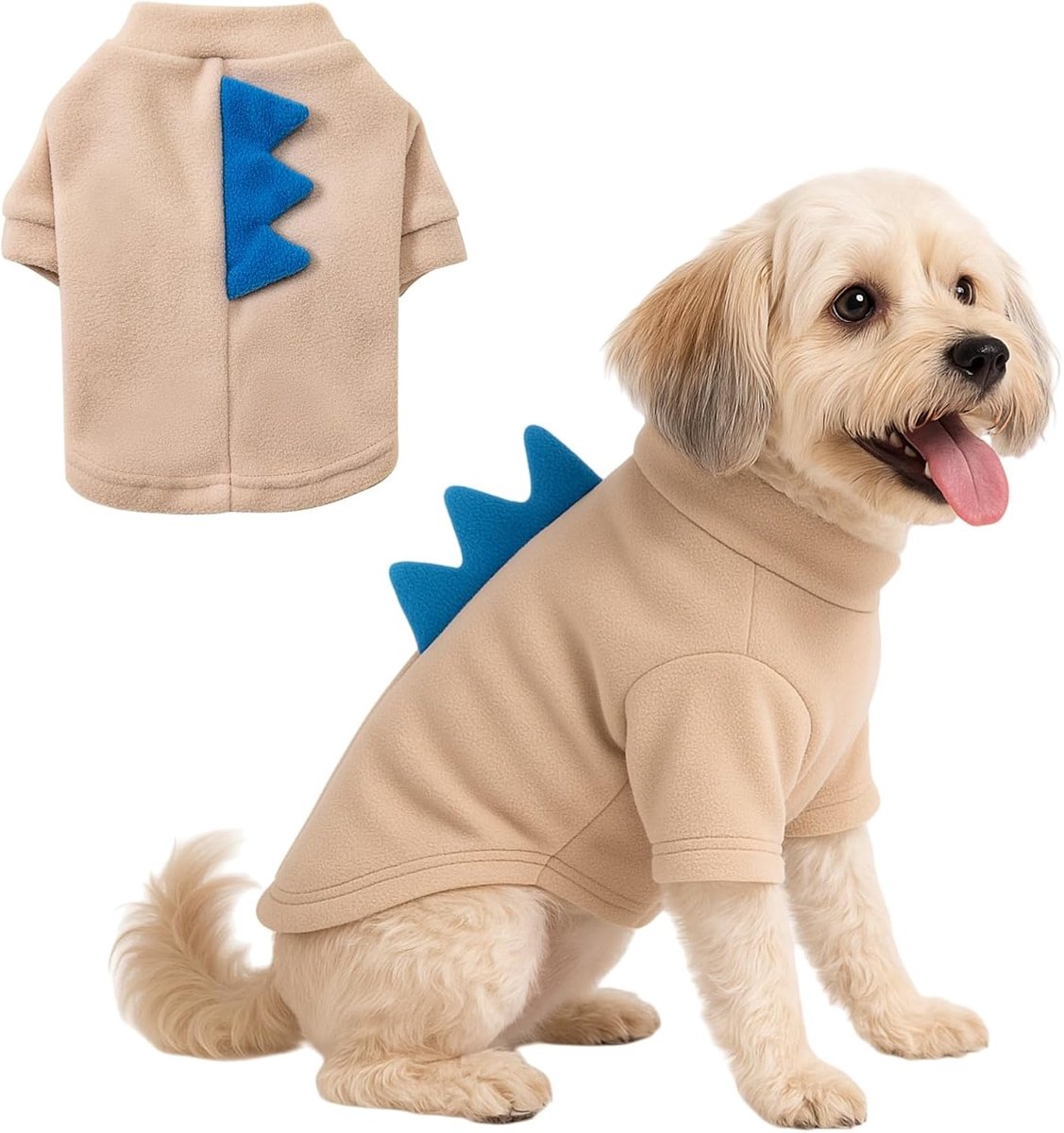 Hondentrui Warme Fleece Dinosaurusvormige Hondenwinterjas Zachte Sweatshirt Kleding voor Kleine Middelgrote Grote Honden Katten Beige L