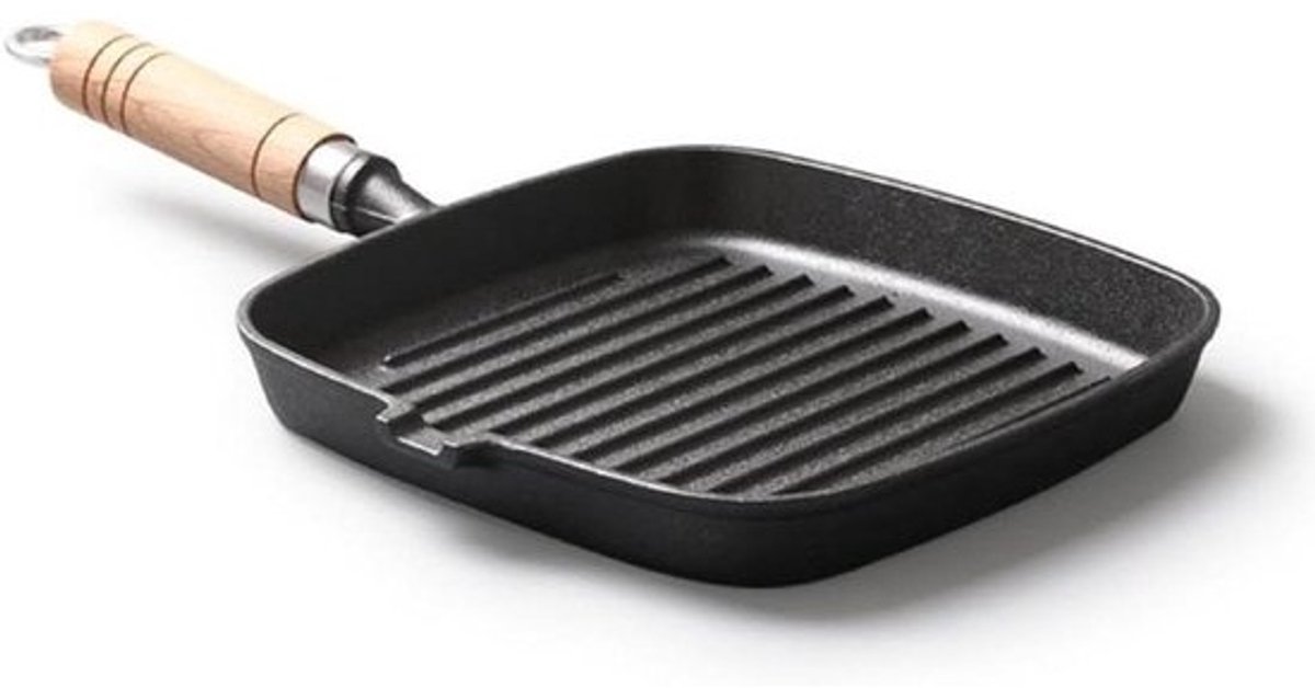Gietijzeren Grillpan - Bakplaat Koekenpan - Koken Grillen - Gelijkmatige Warmteverdeling - 22 cm - Zwart