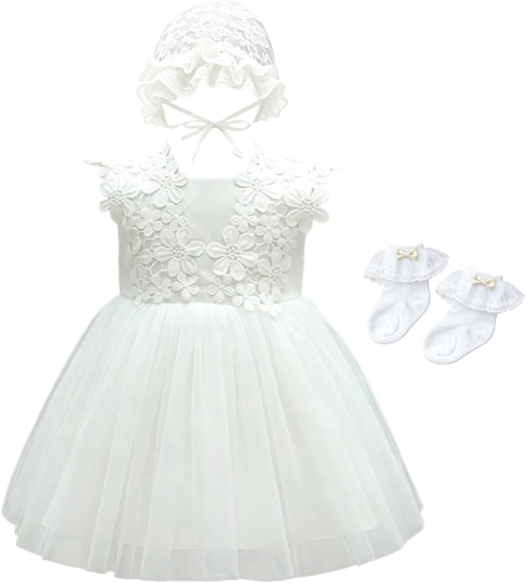 Jurk voor kleine meisjes, mouwloze prinsessenjurk met tutu met bloementule, voor bruiloften, verjaardagen, feesten, doopfeesten, babykleding, cadeaus voor meisjes van 6 tot 24 maanden