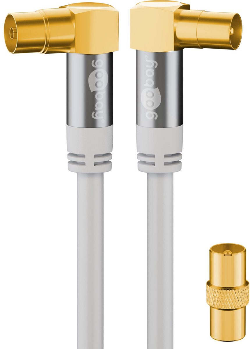 Image of Goobay TV-antennekabel type 70450 haaks 10 m, 135 dB 4x afgeschermd en verguld, coax-contrastekker 90° naar coax-stekker 90°