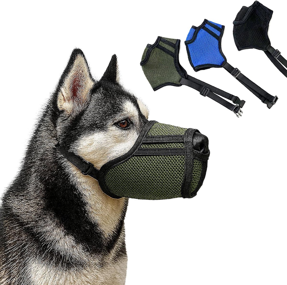 hondensnuit, ademende netsnuit voor kleine, middelgrote en grote honden - bijt-, kauw- en krasbescherming, maakt hijgen en drinken mogelijk (blauw,M)