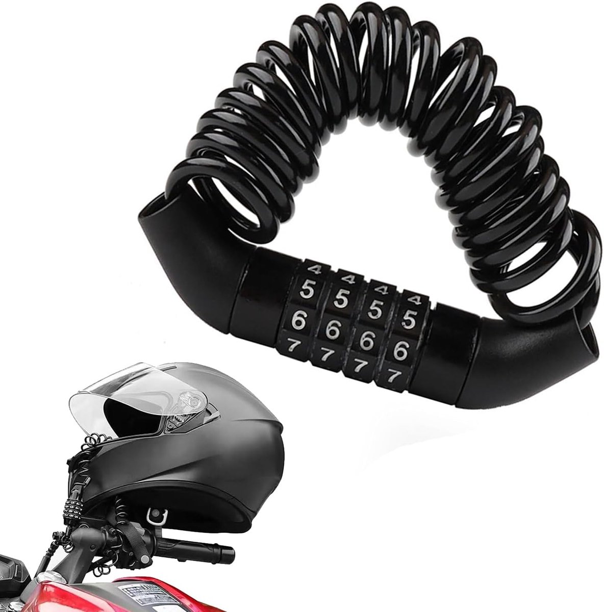 Codeslot voor helm, veiligheidsslot zonder sleutel met stalen kabel, 150 cm, uittrekbaar, draagbaar fietsslot, voor scooter, snowboard, kinderwagen
