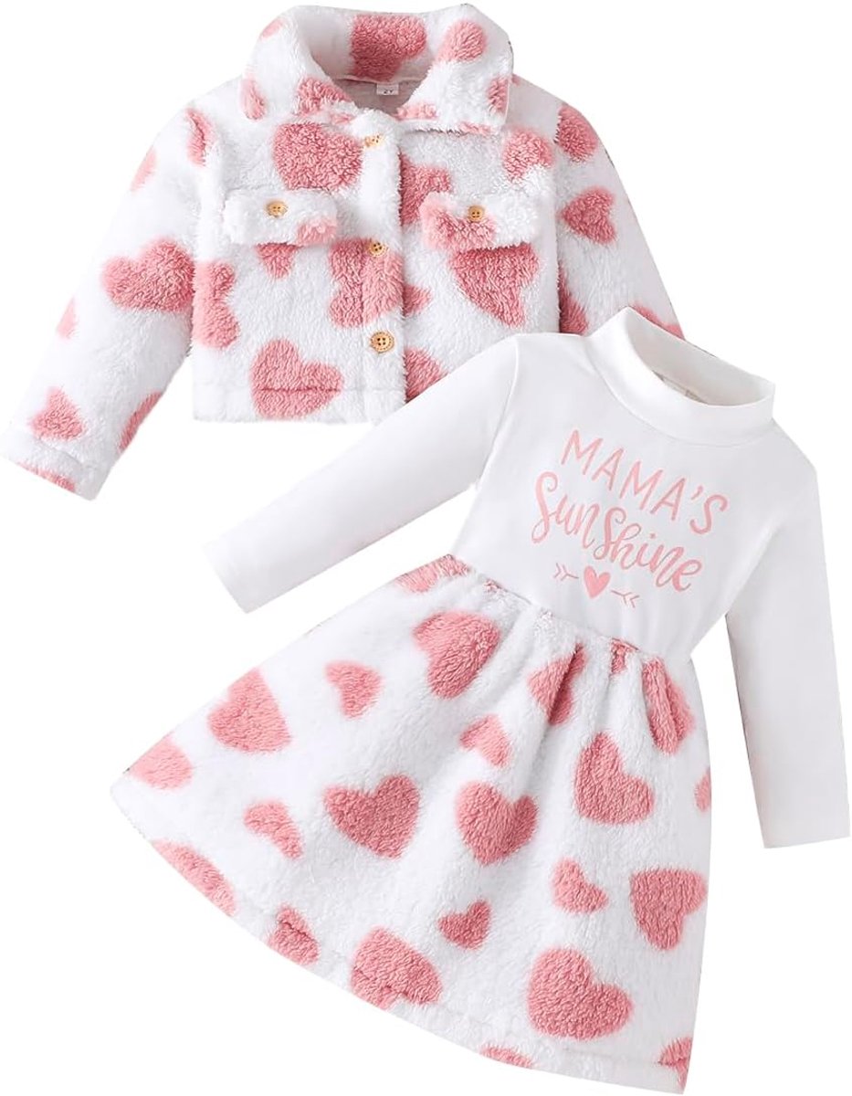 2 stuks winterjurk en fluwelen gebreide jas voor kleine kinderen, lange mouwen, verdikte pluche mantel, outfit