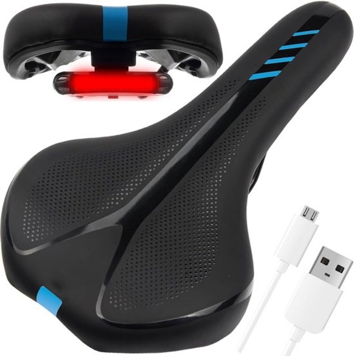 Comfortabel Fietszadel met Geïntegreerd LED-Veiligheidslicht voor Dames en Heren