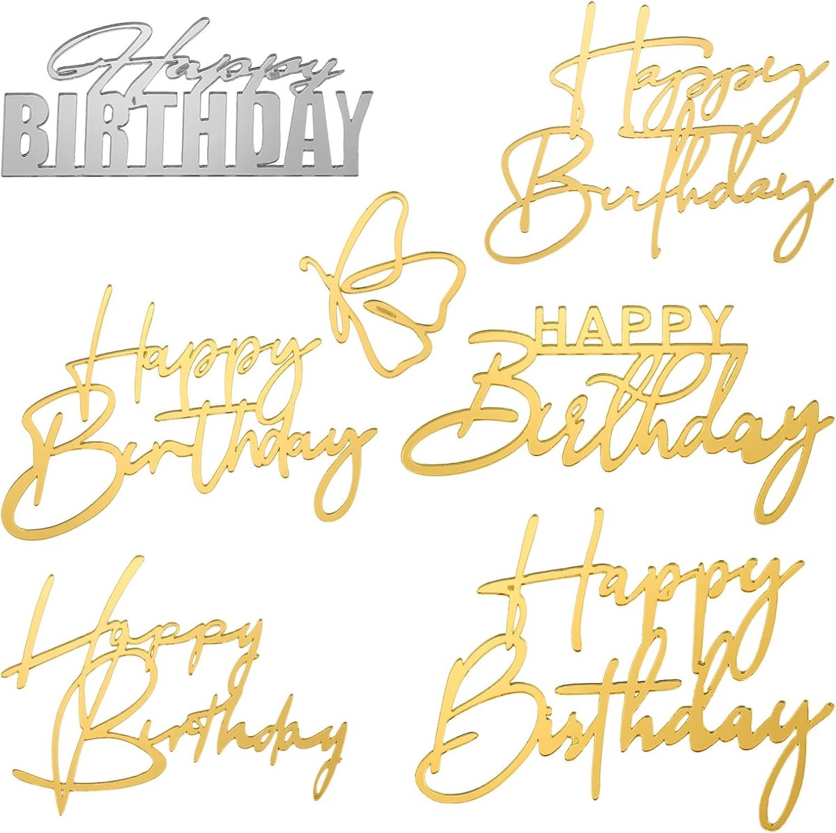 6 stuks Happy Birthday taarttoppers Happy Birthday taartdecoratie verjaardagstaart decoratie gouden taarttoppers voor verjaardagstaarten
