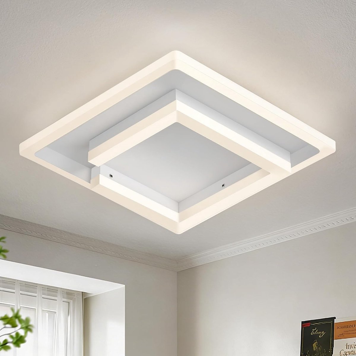 24 W, 20 cm Acryl Wit Plafondlamp, 4000 K Vierkante Plafondlamp voor Woonkamer, Slaapkamer, Hal, Keuken en Eetkamer