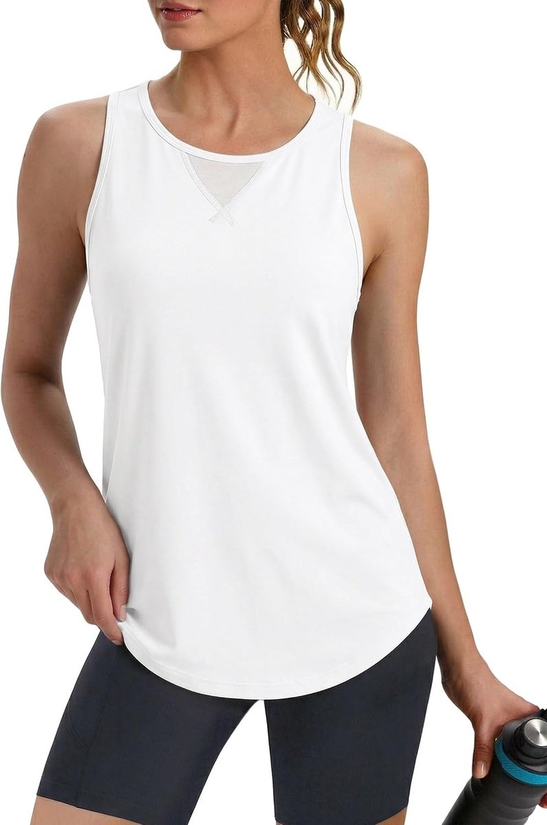 Sporttop voor dames, tanktop, zomer, mouwloos sportshirt, fitnesstop, loopshirt, wandelshirt, ademend, yoga-shirt met mesh-inzetstuk, sneldrogend, S-XXL