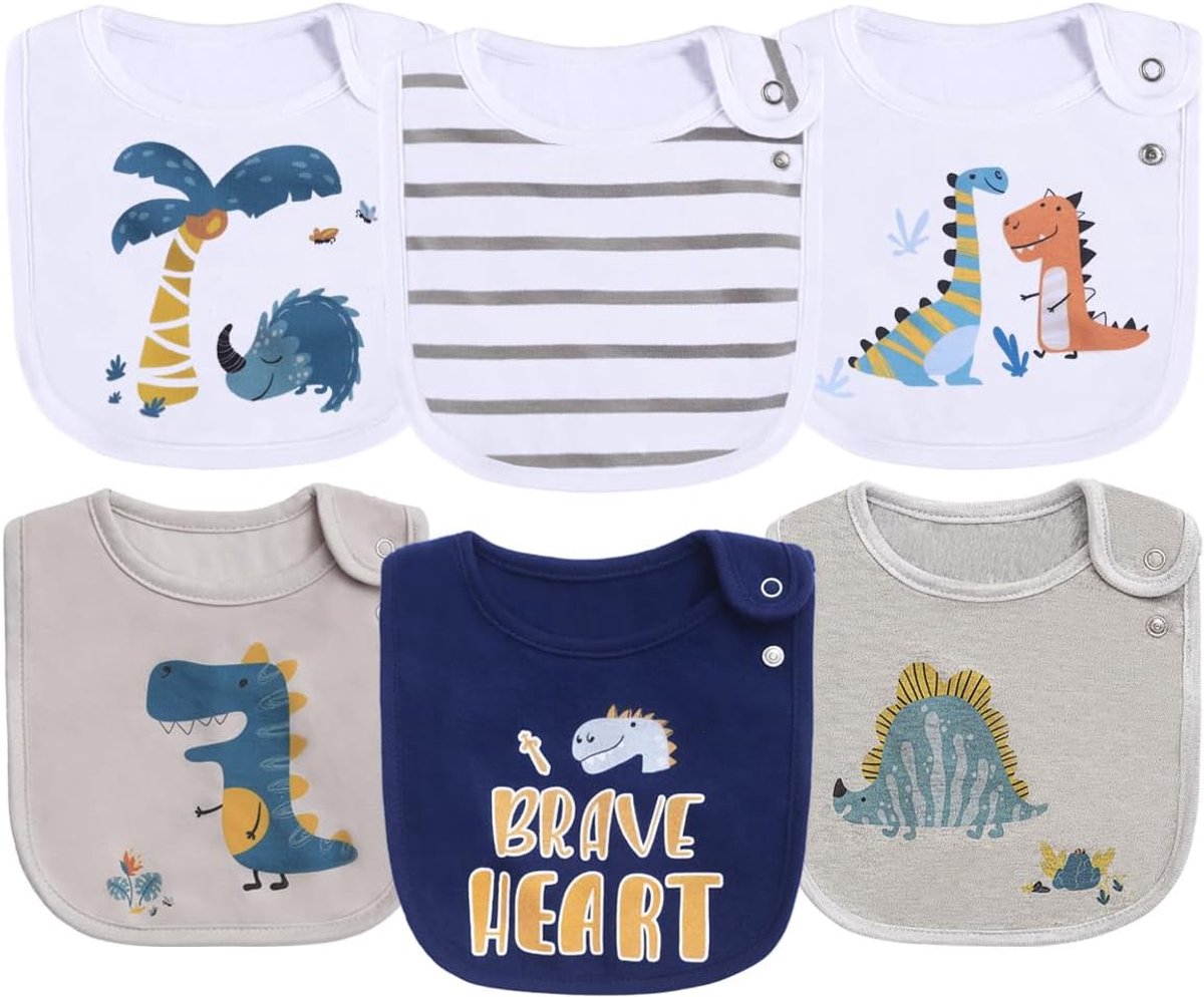 Set van 6 waterdichte babyslabbetjes van katoen voor meisjes en jongens om te kwijlen eten met drukknop