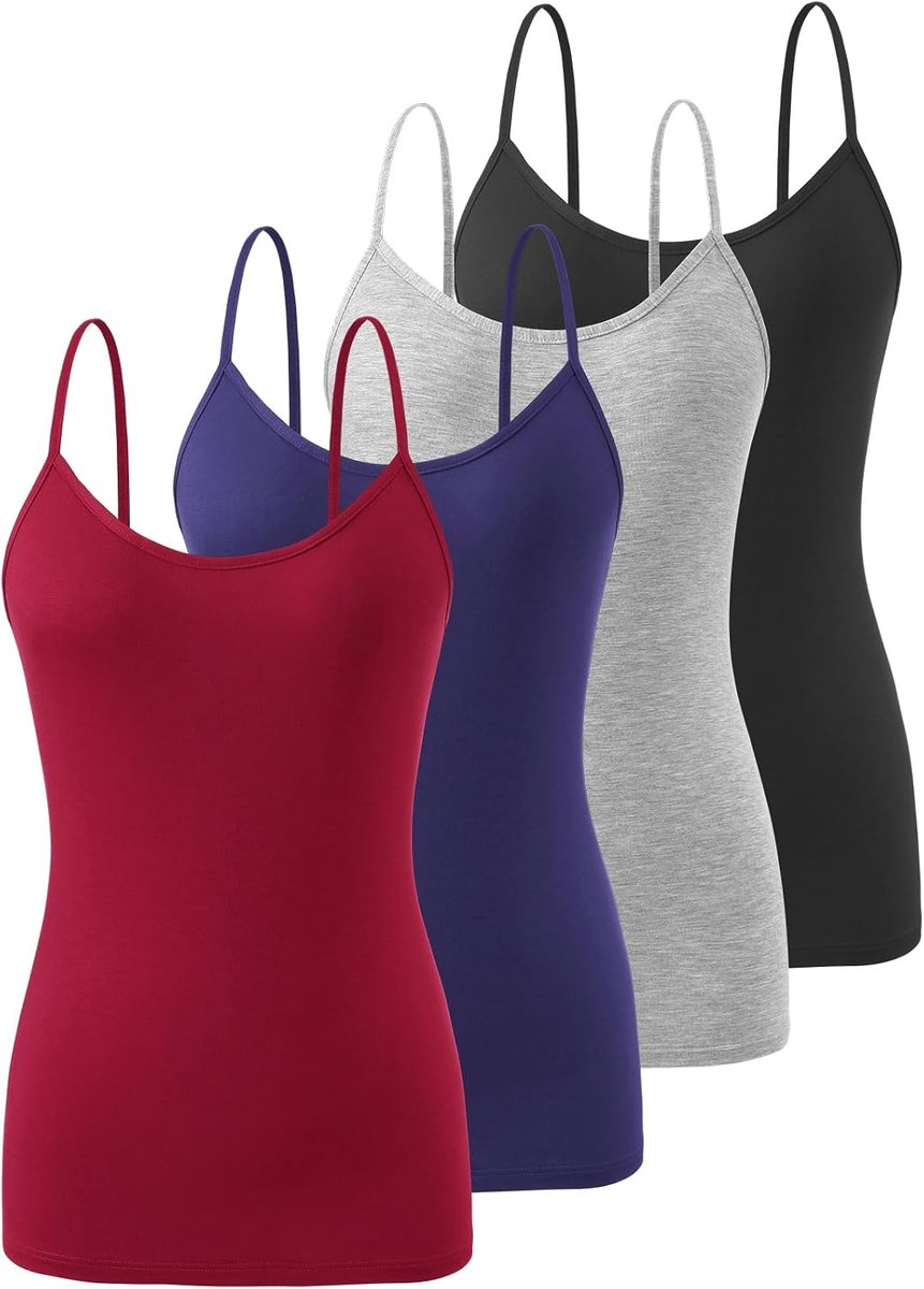 Basic Cami Tanktop voor dames, verstelbare spaghettibandjes, 4 stuks