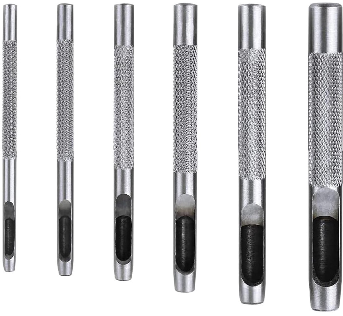 6-Delige Stansgereedschapsset - Gatenijzerset voor Leer, 2,5-5 mm - Holle Ronde Gatenijzers voor Horlogebandje en Afdichtingsriem (Zilver)