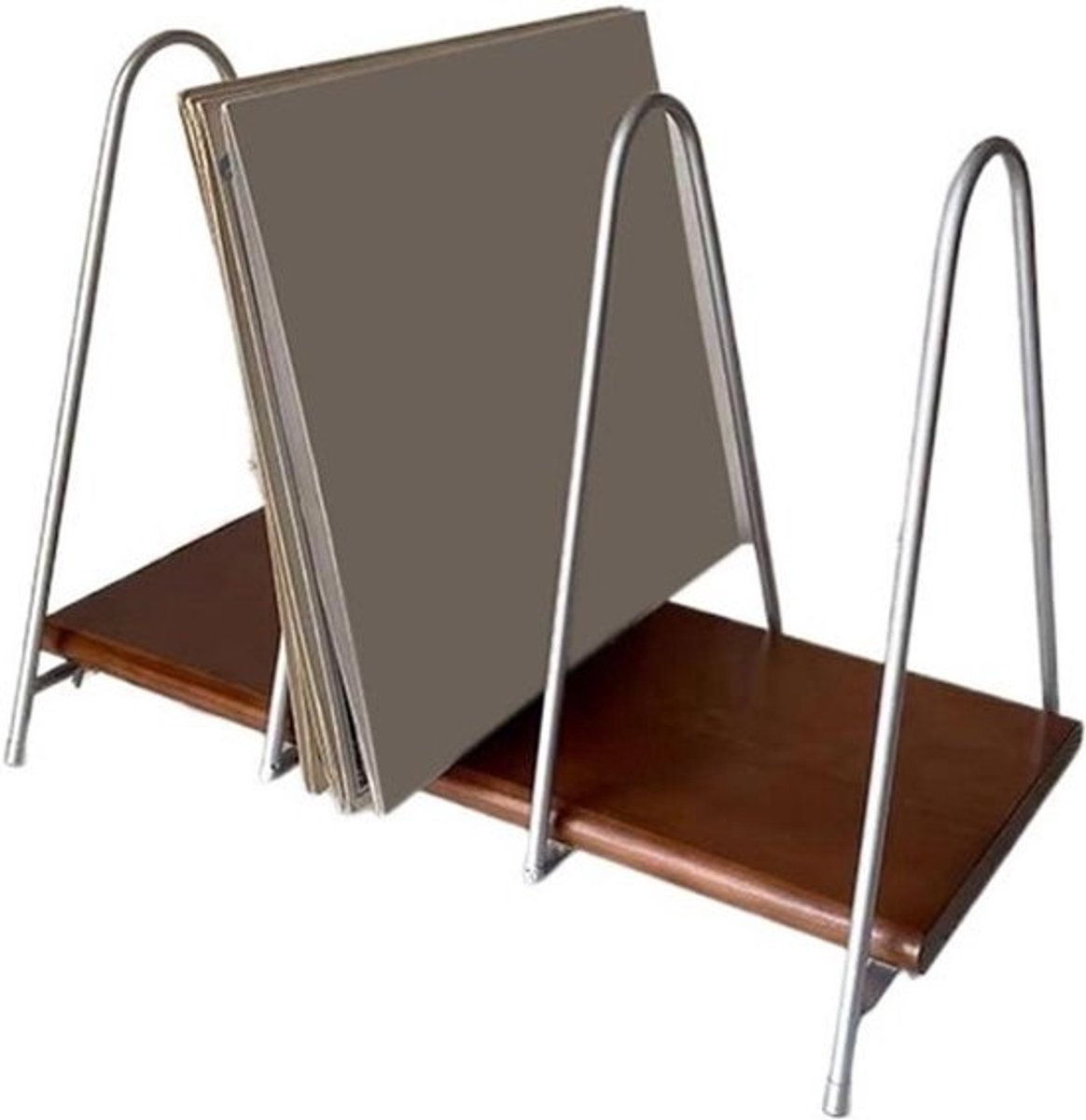 Vinylplatenrek - Muziek Opslag - Muziek Organiseren - Houten Basis Metaal - 50x28x36 cm - Naturel