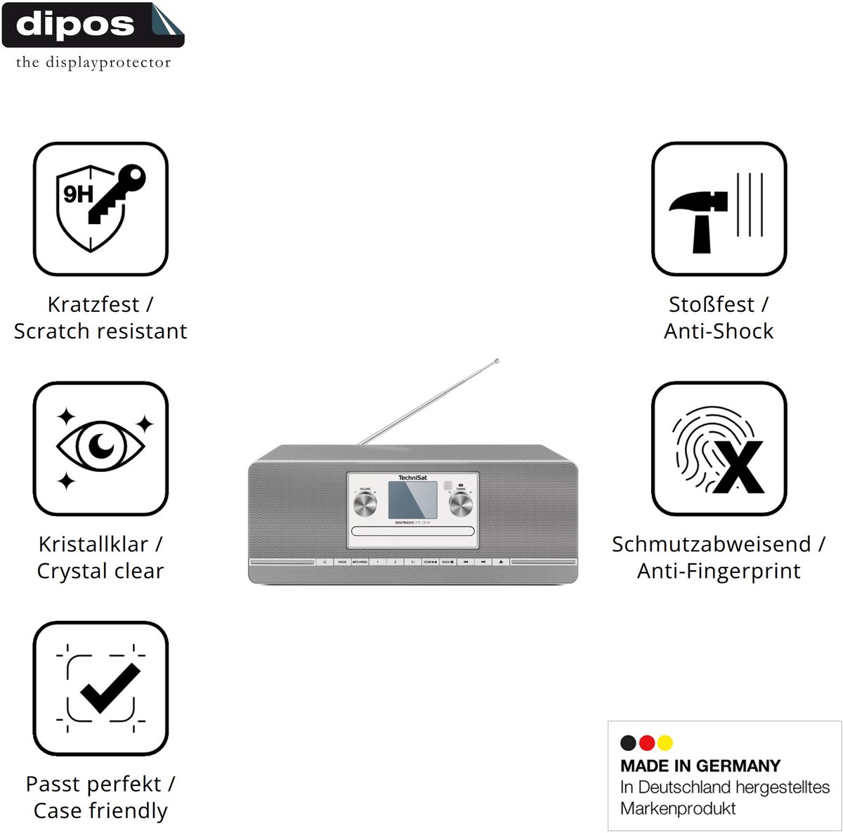 dipos – 2x Pantserfolie geschikt voor TechniSat Digitradio 372 CD | 9H Screenprotector