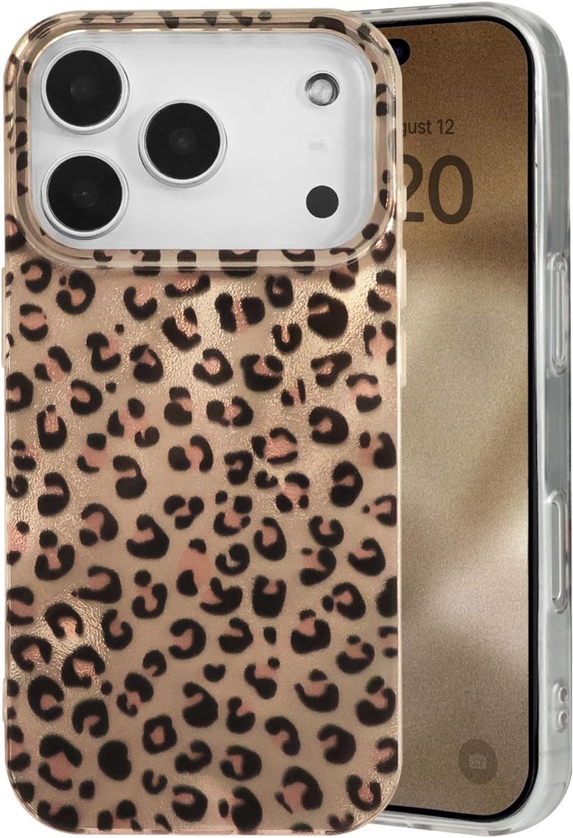 Compatibel met iPhone 17 Pro hoesje, schattig cheetah luipaardprint patroon retro esthetiek ontwerp, zachte glitter glanzende TPU schokbestendige beschermende bumper telefoonhoes - goud