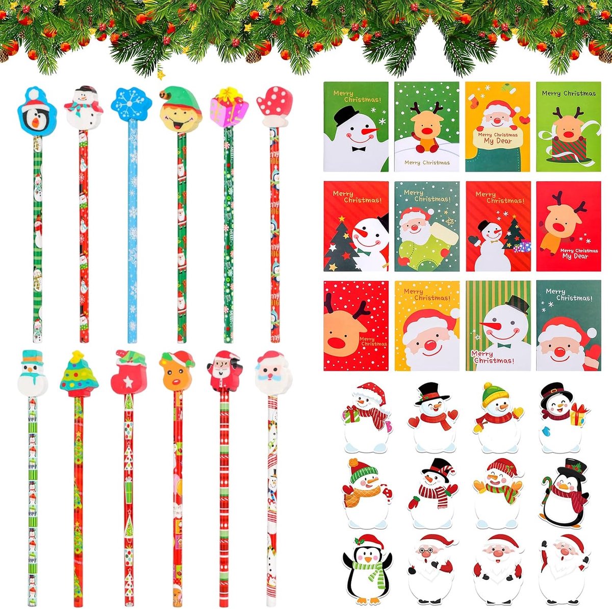 set bevat 12 mini-notitieboekjes, 12 kerststiften en zelfklevende notities, kleine cadeaus, schoolkantoor, familie, Kerstmis, creatief cadeau voor scholieren