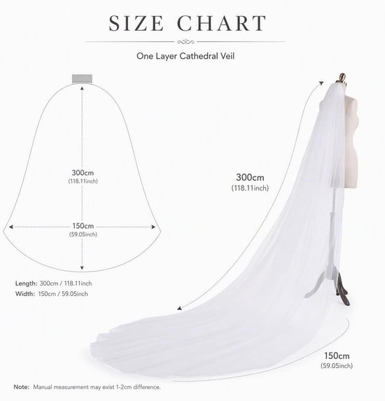Langere bruidssluier van 300 cm met 2 lagen en kam voor een elegante bruiloft en perfecte look — afbeelding 5