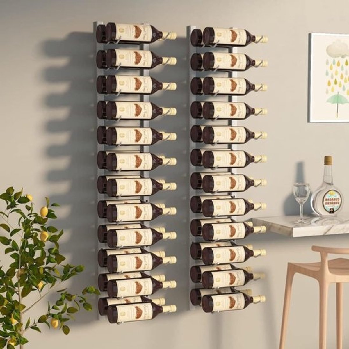 Wijnrek Set - Flessenhouder - Wijn Opslag - Voor 24 Flessen - 119.5 x 27 x 10.5 cm - Wit