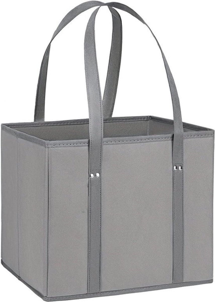 Herbruikbare Boodschappentassen - Stoffen Tassen - Boodschappen Doen - Met Bodem - 33 x 26 x 28 cm - Grijs
