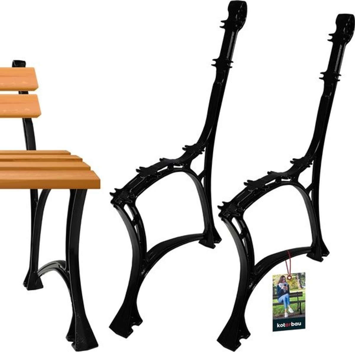 Set of 2 Bench Foot Black 740 x 510 mm aluminium bench frame metal garden metal bench legs