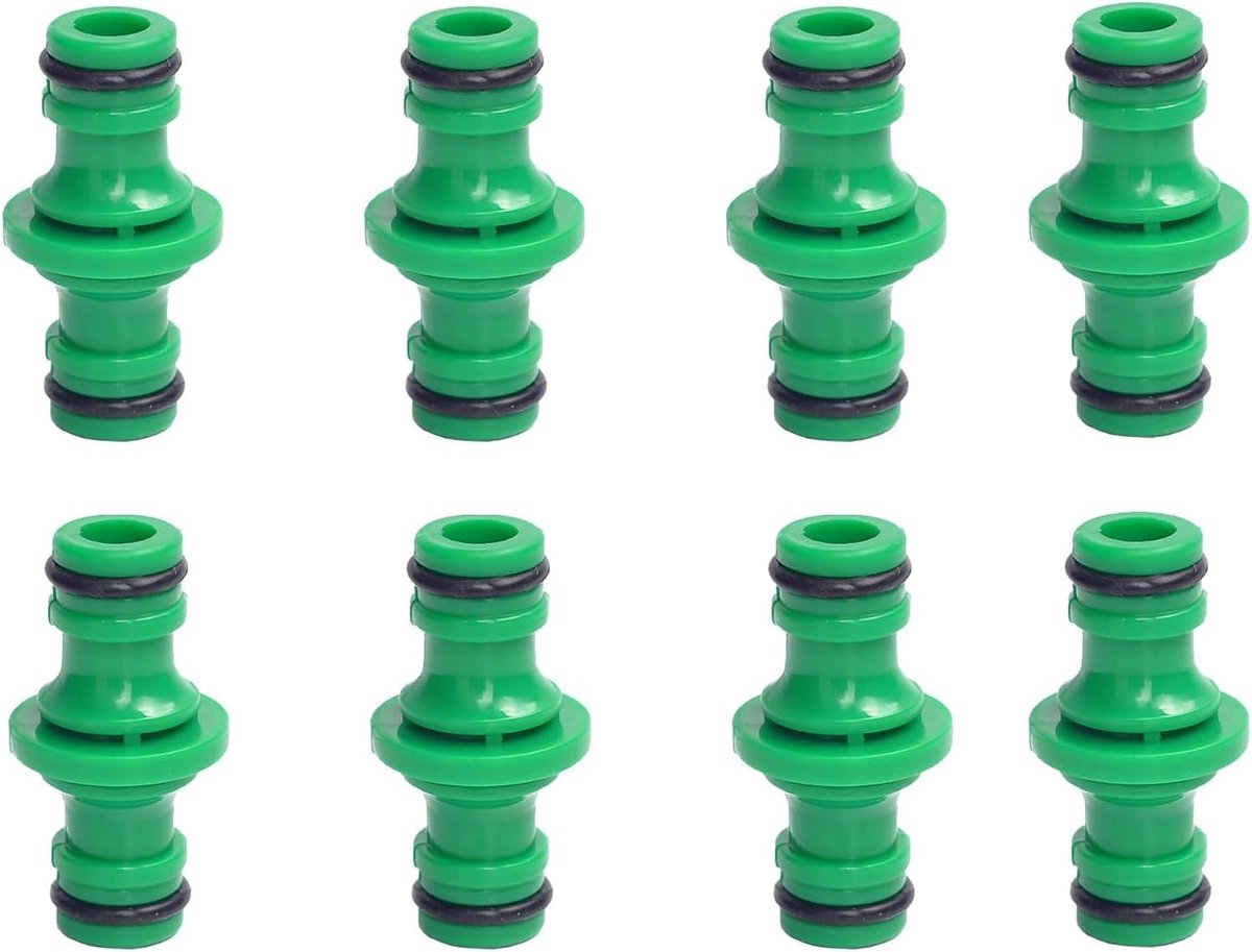 8 stuks dubbele stekkers slangverbinders, groen, tuinslangkoppelingsset