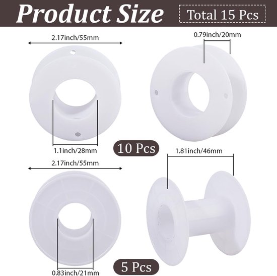 15Pcs 2 Stijlen Plastic Draad Spoel Grote Floss Klossen Wit 5.5Cm In Diameter Platte Ronde Kant String Koorden Draad Draad Organizer Spoelen Voor Naaien Borduurwerk Weven Ambachten — afbeelding 2