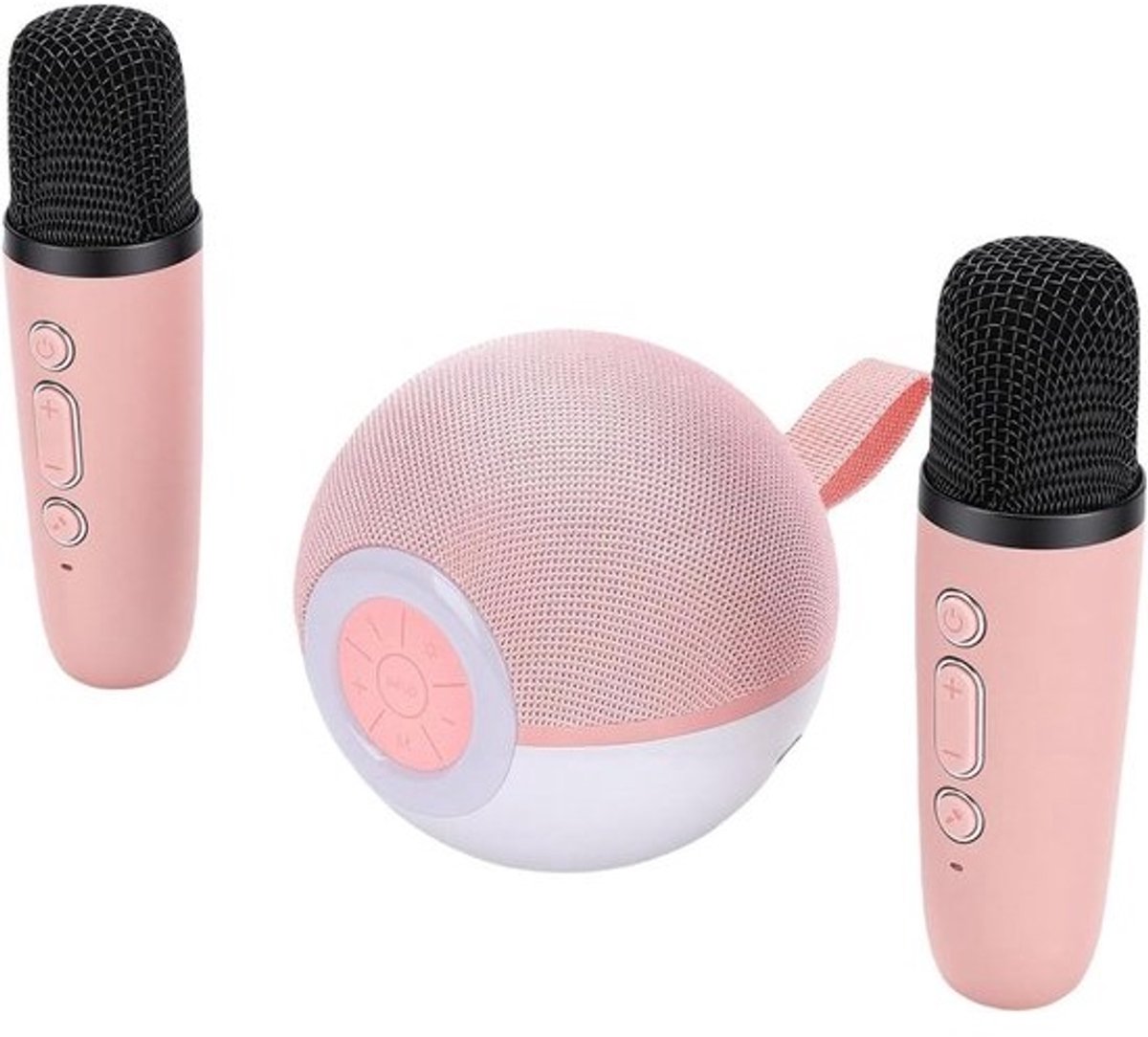 Karaokemachine met Microfoons - Draagbare Zangbox - Feestjes organiseren - Vijf Stemeffecten - 14.5 x 14 x 10 cm - Roze