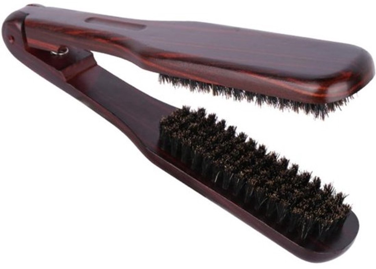 Stijltangborstel - Haarstylingkam Klemborstel - Haar Stijlen - Dubbelzijdig Ontwarren - 22.5 cm - Koffiehout