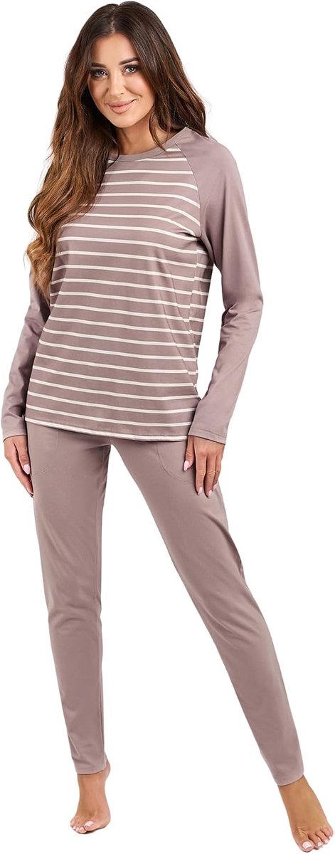 Italian Fashion Nachtoutfit voor Dames van Katoen | Comfortabele Pyjama met Lange Mouwen en Volledige Broek | Perfect voor Slapen Loungen of Thuis Relaxen in de Winter S-XXL