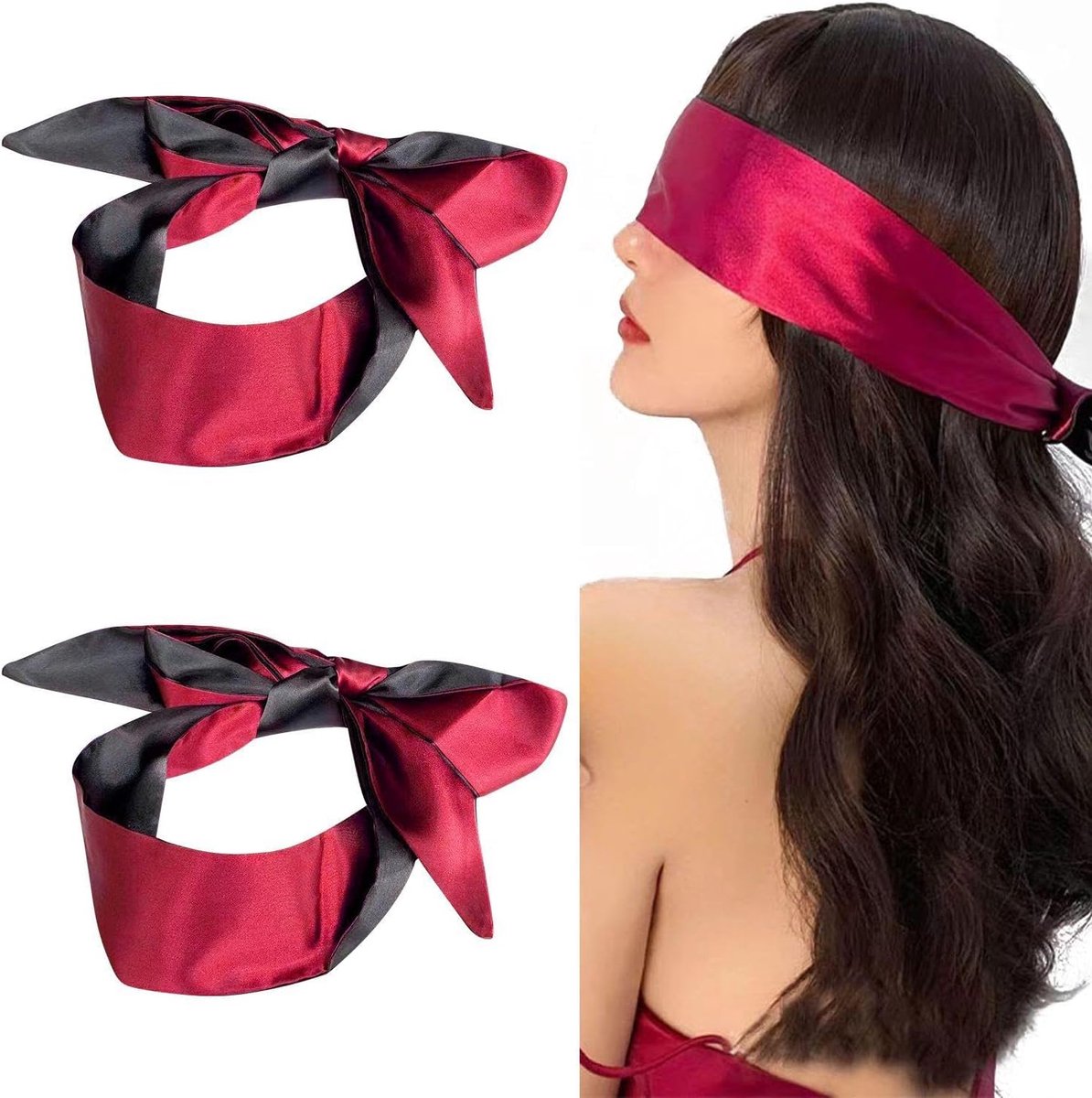 2 stuks oogmasker met riem, satijnen oogmasker, slaapbenodigdheden, sexy eenvoudig oogmasker, kledingaccessoires.