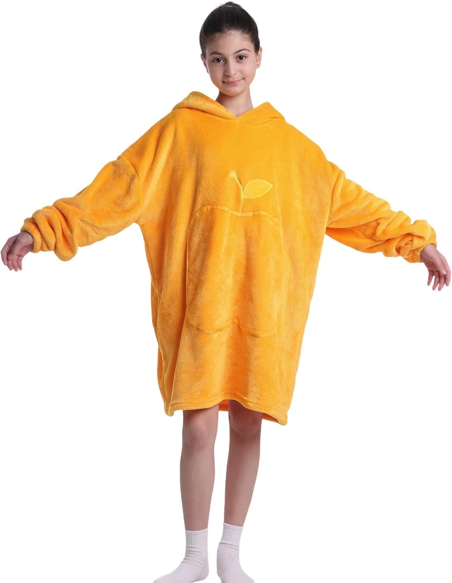 Deken Hoodie, Draagbare Deken Sweatshirt voor Meisje Jongen, Sherpa FLeece Hooded Pullover met zak voor Kinderen Tieners van 5-15 jaar