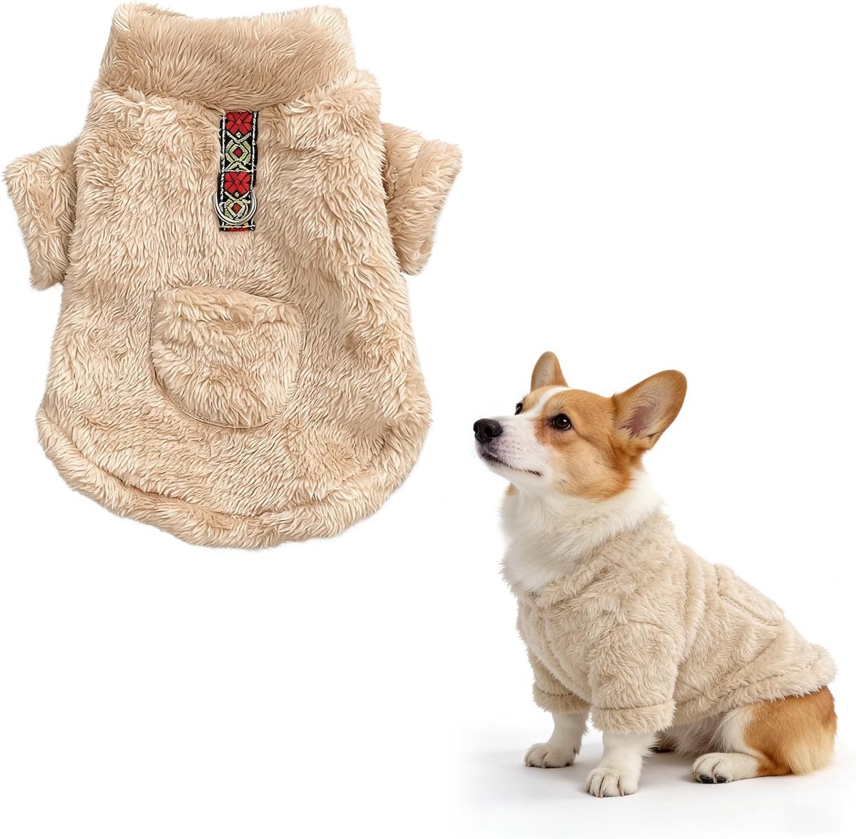 Jumper Vest Trui Coltrui met D-ring Zachte Warme Kleding voor Kleine Honden Katten Puppy Yorkie Chihuahua Herfst Winterkleding (Khaki, M)
