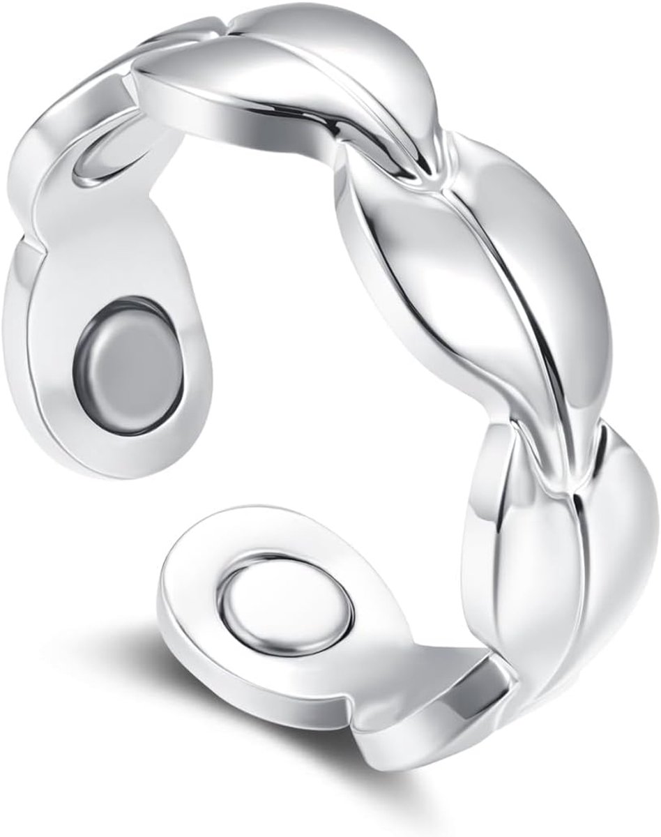 Ring, 2026 zilveren magnetische ring voor dames, anti-angst ring met magneten, enkel/bloem/hart/golven, verstelbare vitalring voor een betere slaap, magnetische ring voor