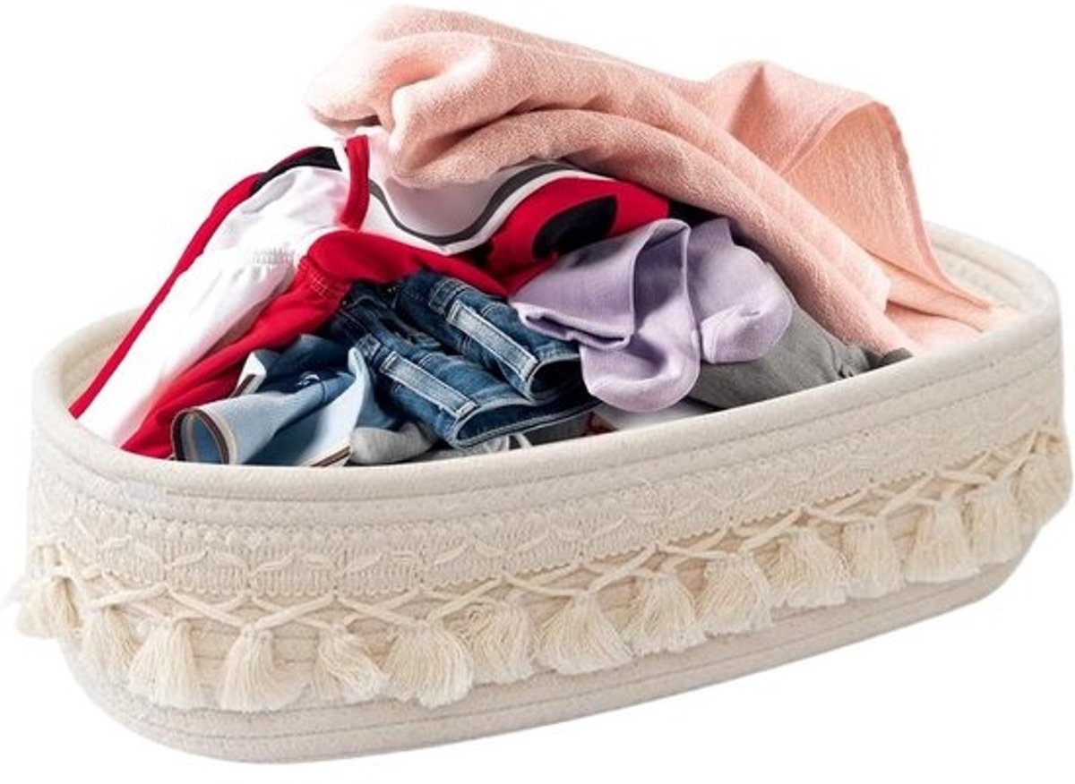 Opbergmand - Wasbakmand Textielmand - Huis Organiseren - Met Handvatten - 33x15x10cm - Beige