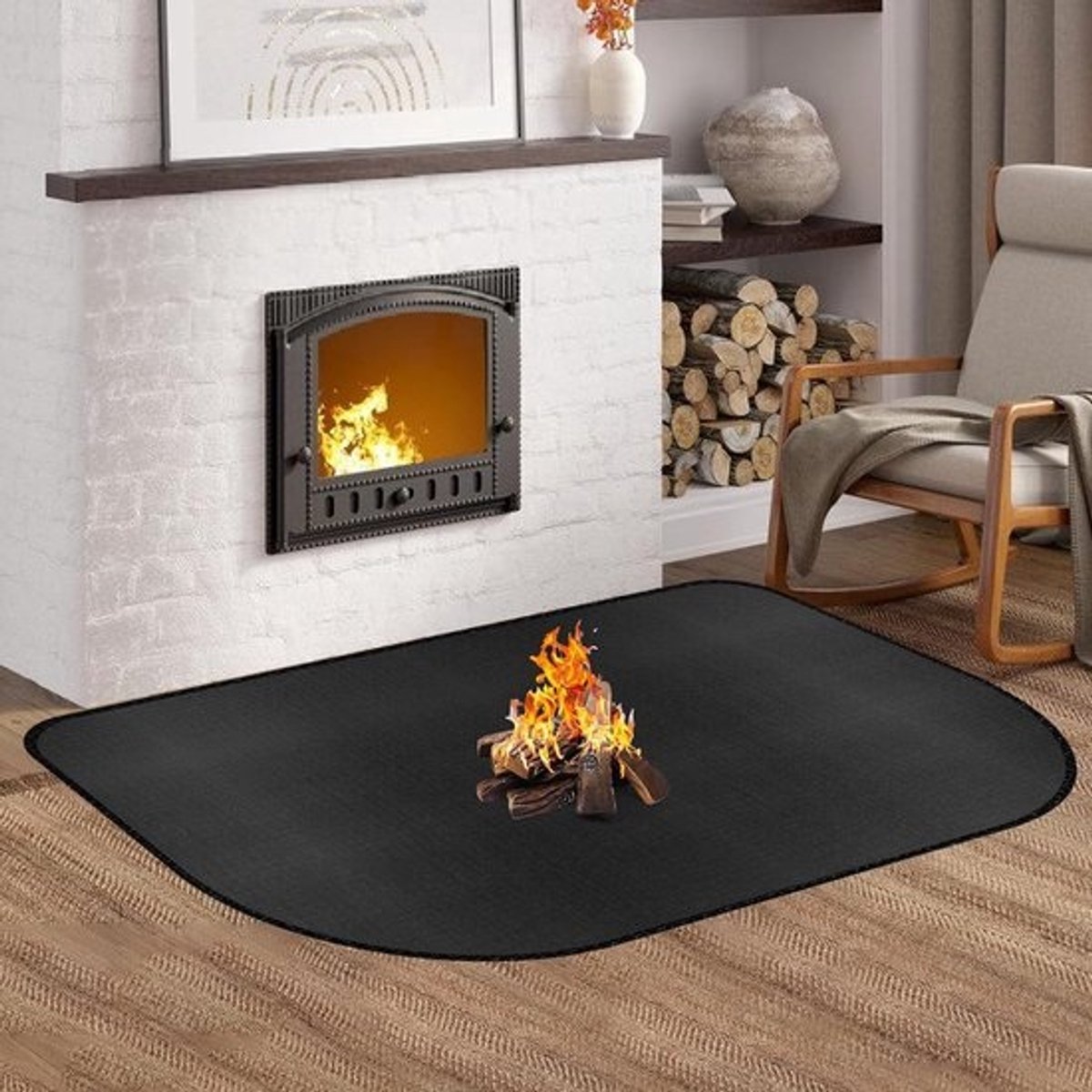 Vuurvaste onderlegger - Hittebestendige mat - Vloer beschermen - Drielaags materiaal - 106 x 61 cm - Zwart