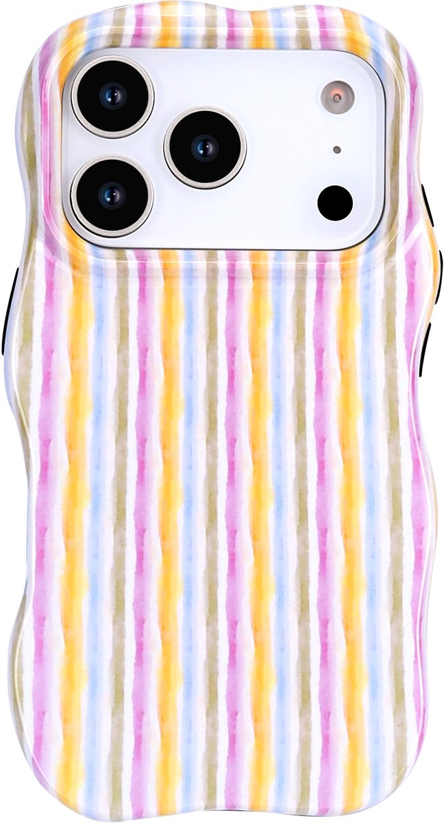 Casemania Hoesje Geschikt voor Apple iPhone 18 Pro Max - Wave Edge Back Cover - Regenboog - Golvend Telefoonhoes met Shockproof Bescherming