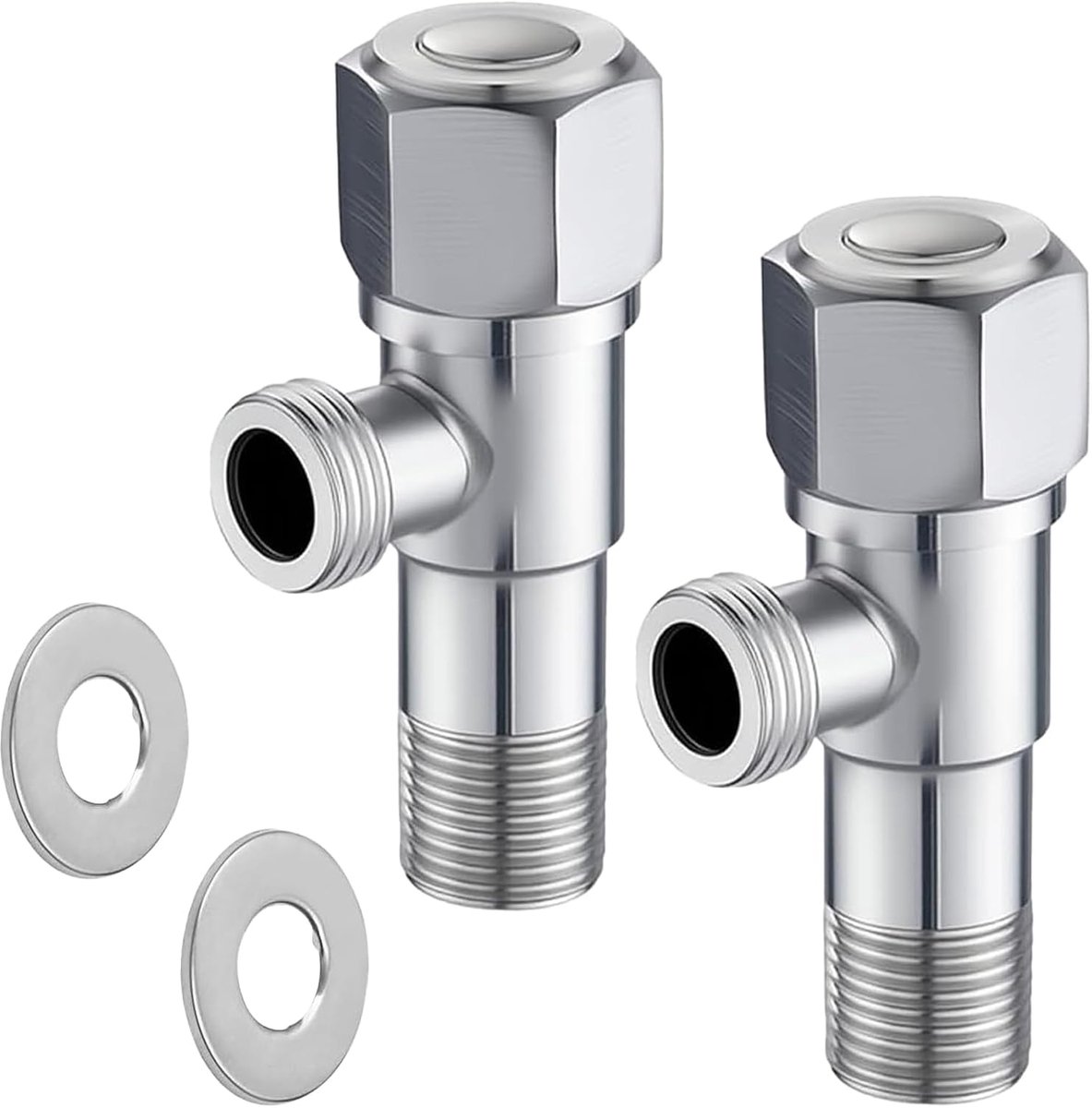 2 stuks hoekventiel 1/2 inch, 304 roestvrij staal hoekventiel wastafel wandaansluiting 3/8 inch slangaansluiting met buisafdekking hoekventielen voor toilet, wasmachine keuken