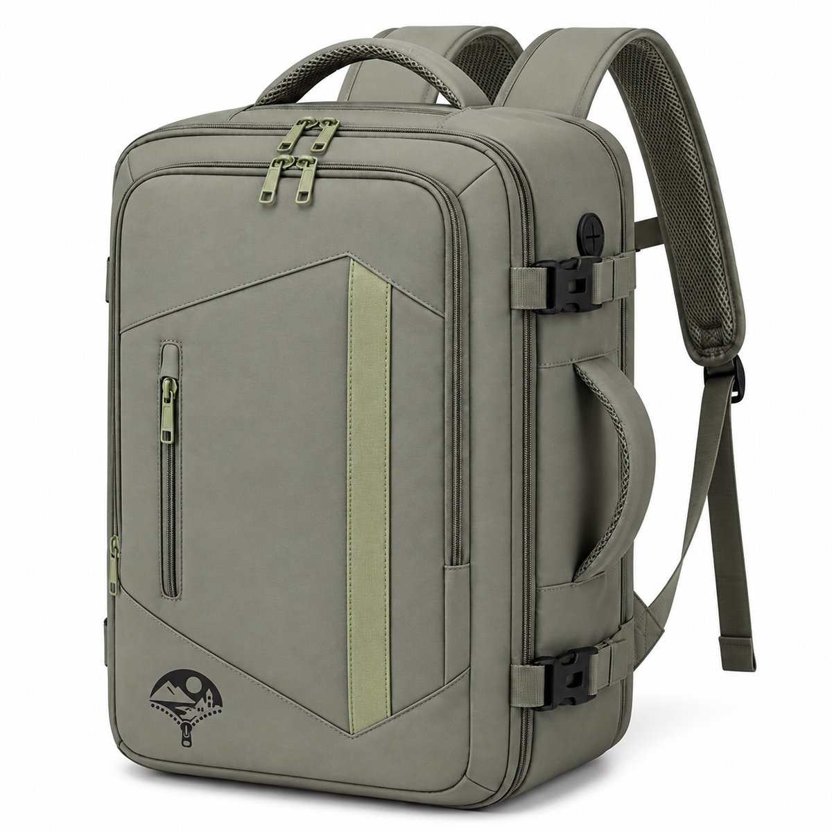 Reisgemak Handbagage Rugzak 40x30x20 cm - Met Laptopvak en Trolleyband - Olijfgroen
