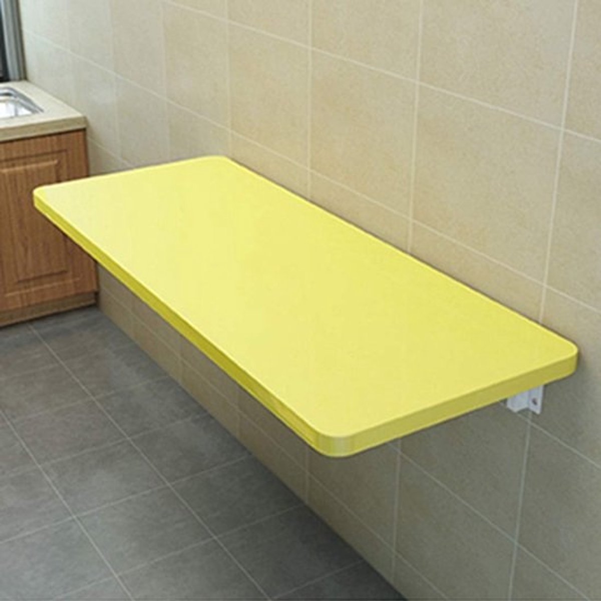 Wandklaptafel - Opklapbaar bureau - Ruimtebesparend werken - Inklapbaar ontwerp - 80x40 cm - Geel