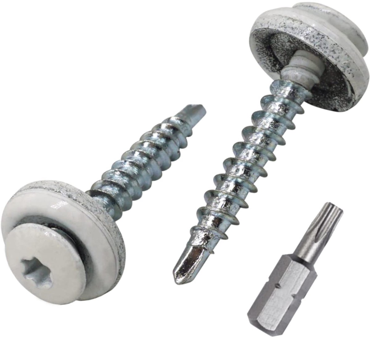 (25 stuks) dakschroeven, 4,8 x 35 mm geschilderde zelfborende schroeven met EPDM-ringen, torx-kop (zuiver wit RAL 9010)